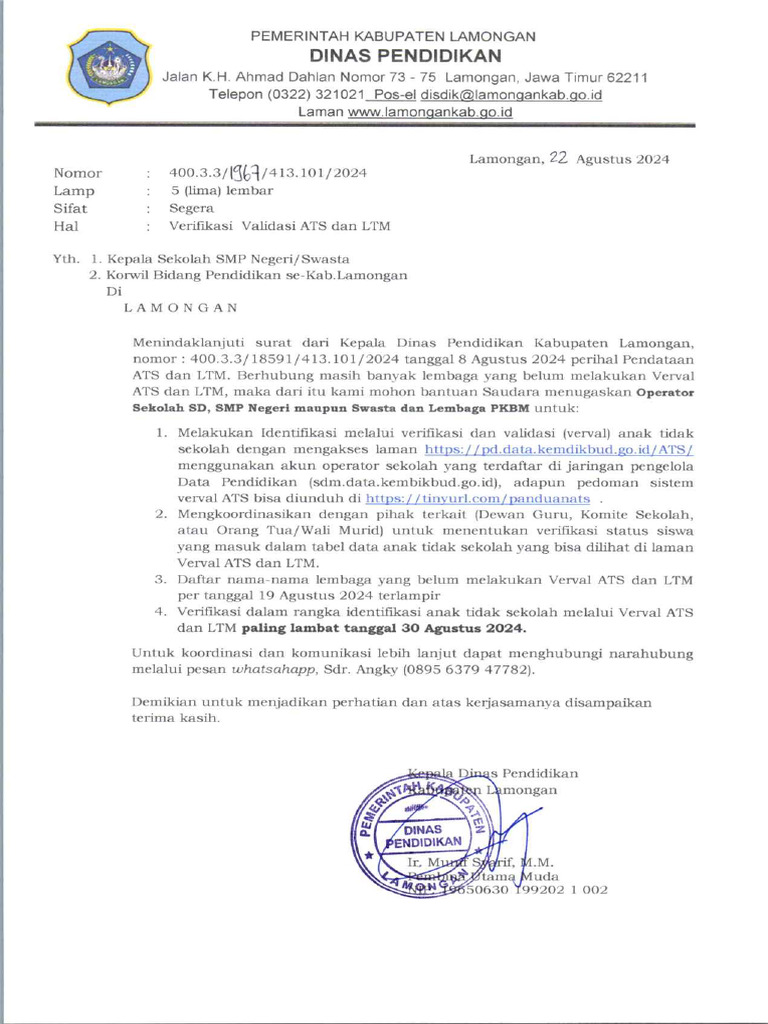 Surat Lembaga Belum Verval ATS | PDF