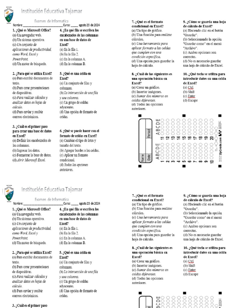 Examen de Exel de 9 X 2 | PDF