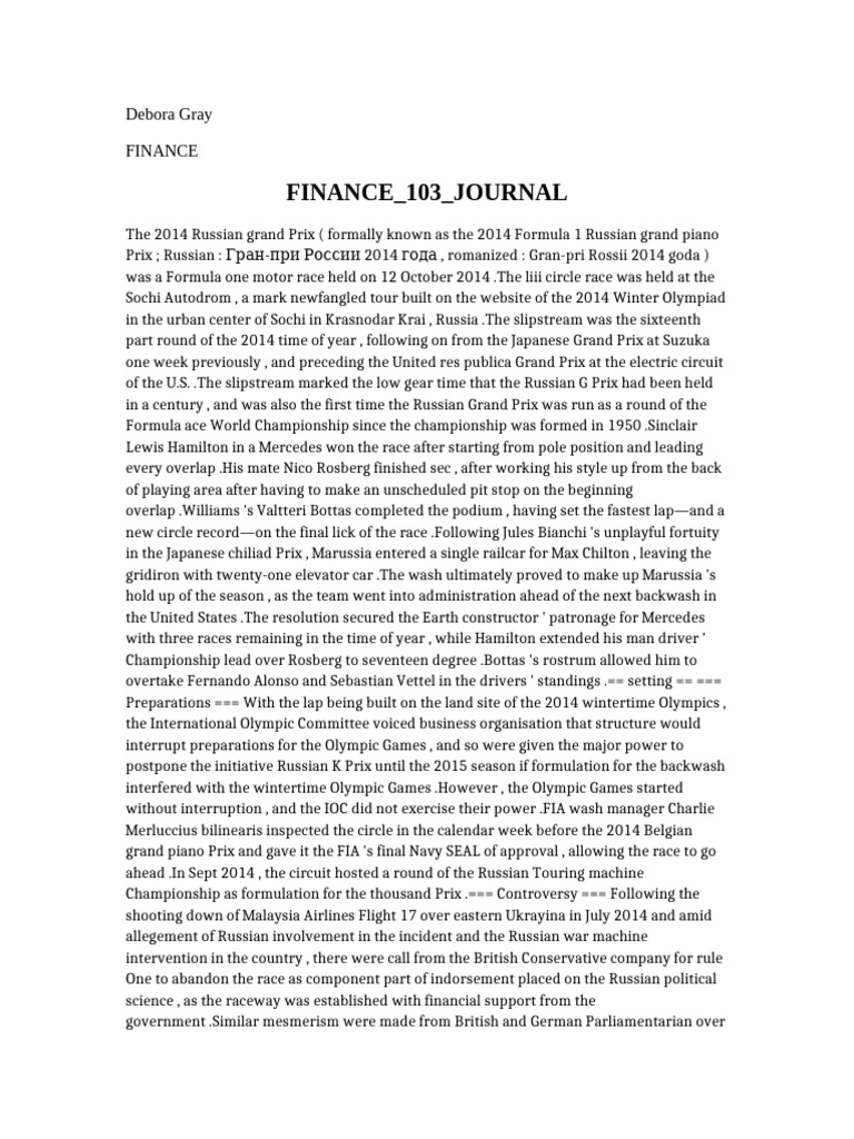 Finance 103 Journal | PDF