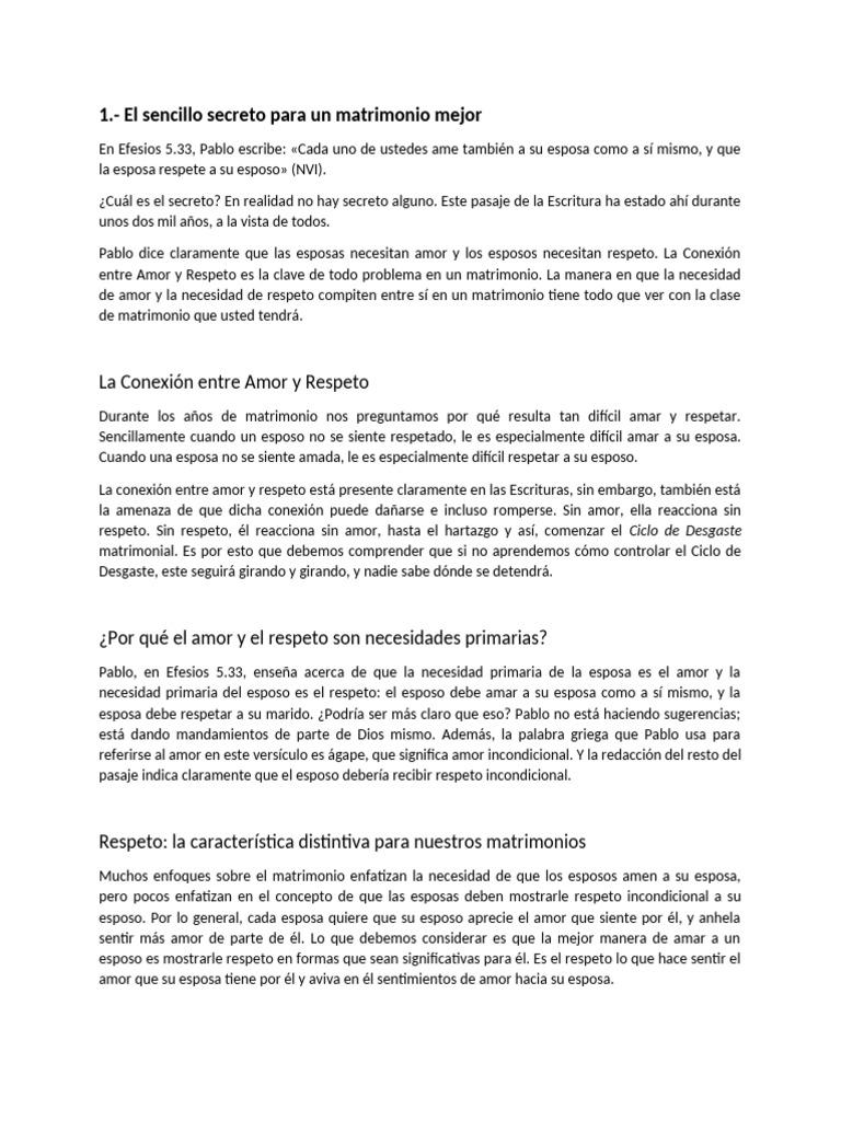 Amor y Respeto: Clave del Matrimonio | PDF | Amor | Matrimonio