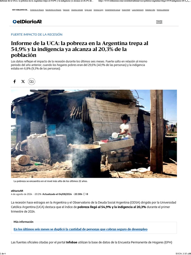 Informe de La UCA - La Pobreza en La Argentina Trepa Al 54,9 - y La ...