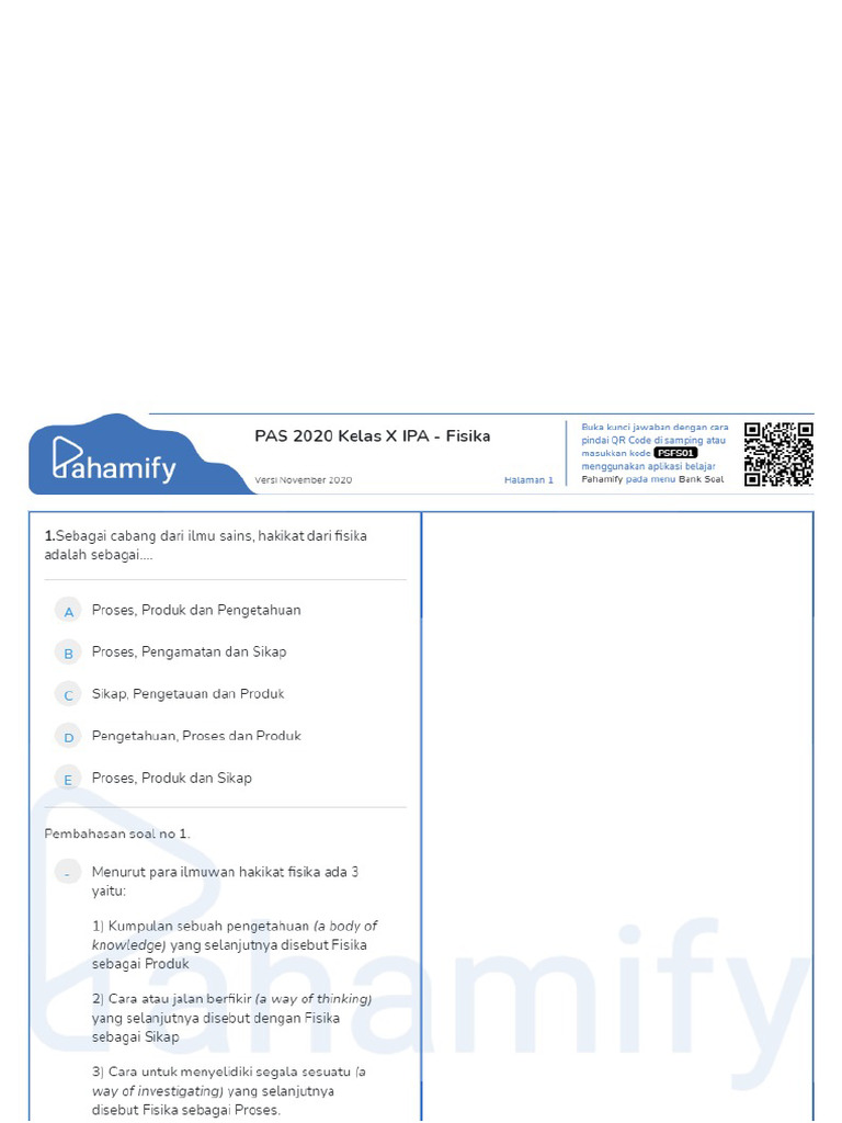 PAS 2020 Kelas X IPA - Fisika - Solution - PSFS01 | PDF