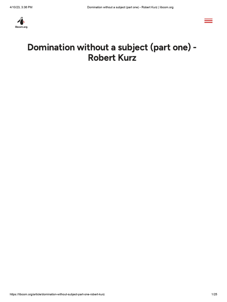 Domination Without a Subject: Kurz Analysis | PDF | Marxism | Politics