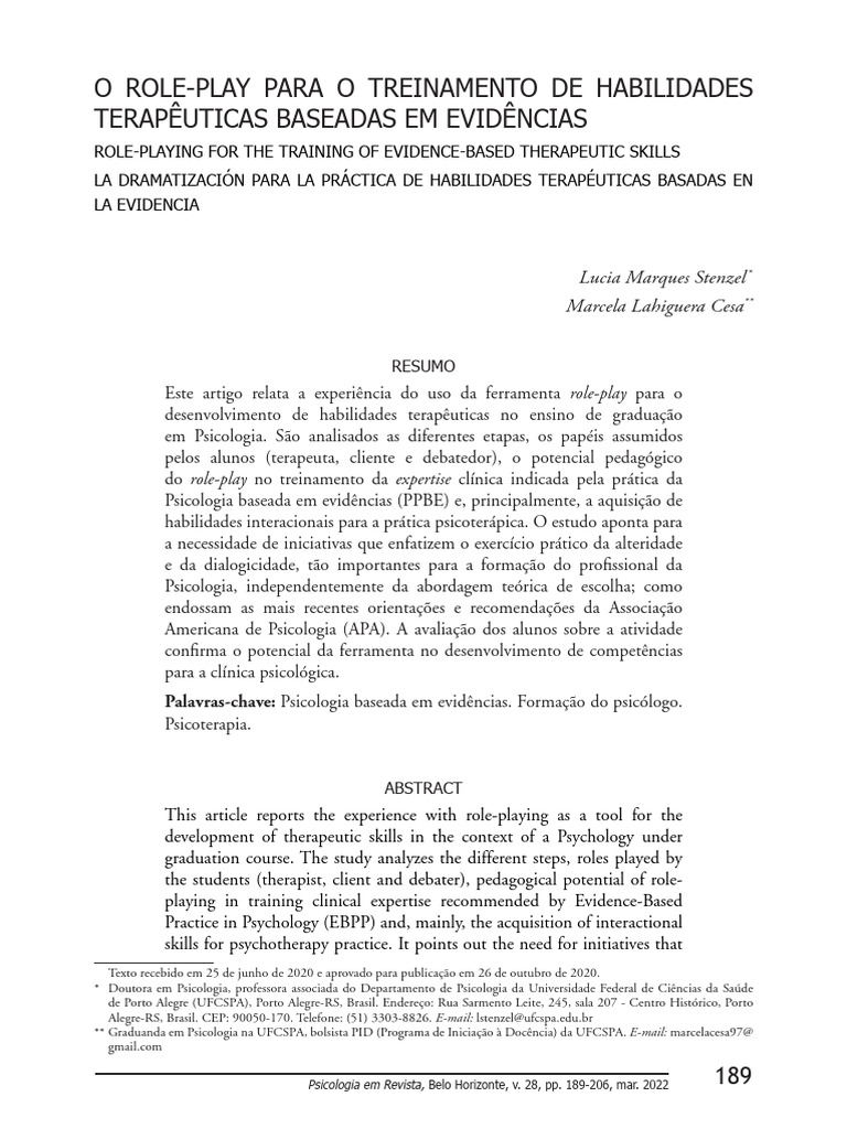 Role-Play en Formación Psicológica | PDF | Psicoterapia | Ciencia y ...