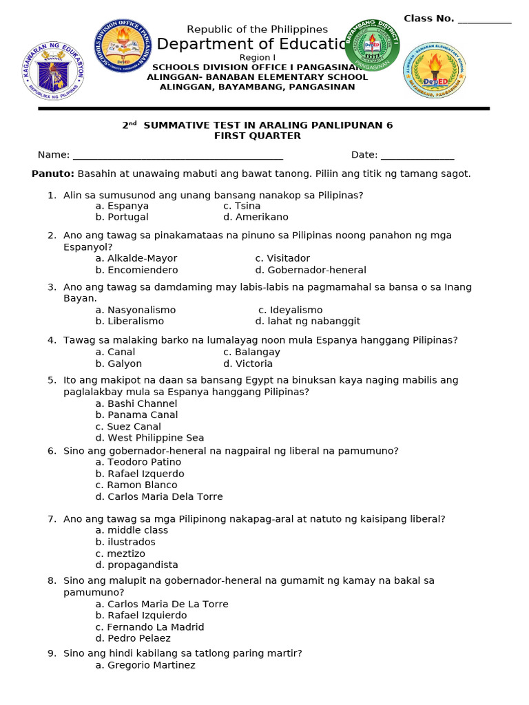 2nd Summativet Test in AP6 1st Quarter | PDF
