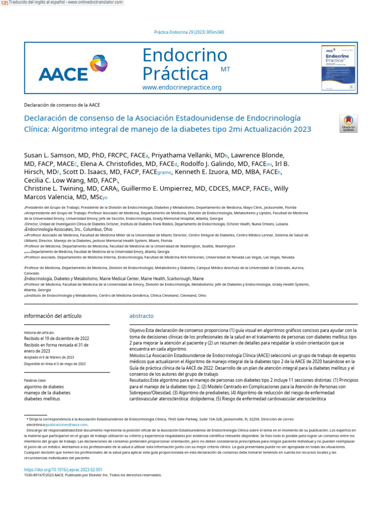 2023 Aace Consensus Statement Diabete Type 2 0.en - Es | PDF