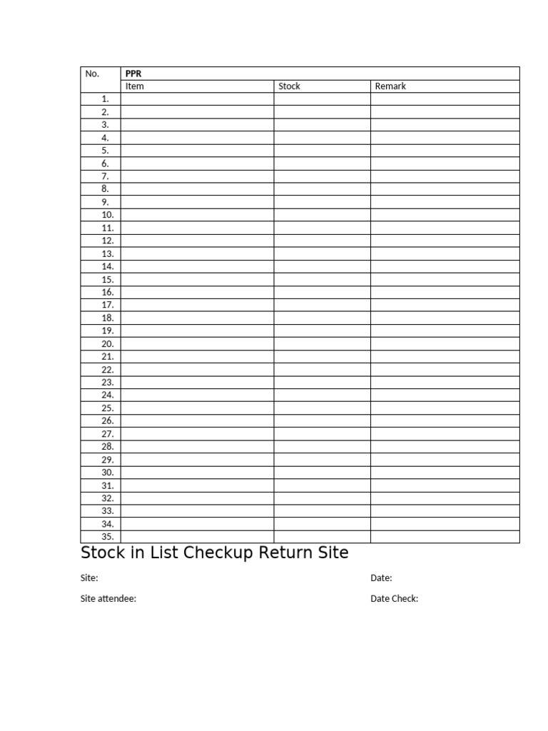Stock in list form blank pdf