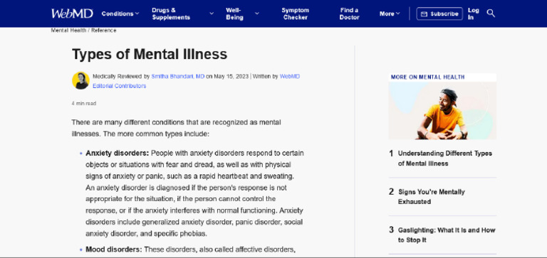 424 - Mental Health - Types of Mental Illness | PDF