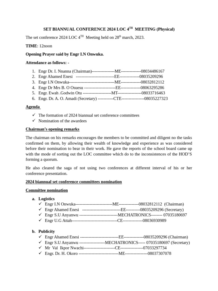Set Biannual Conference 2024 Loc 4th Meeting Pdf