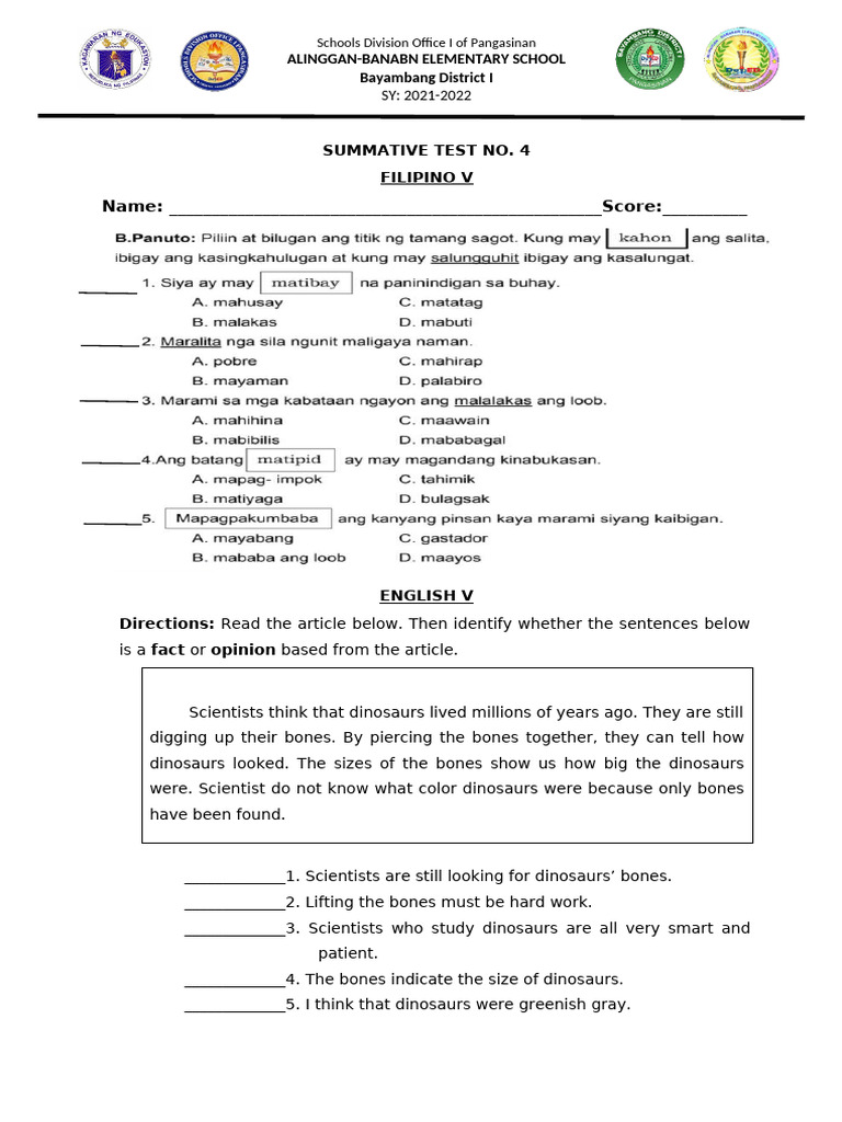 Summative Test No 4 | PDF