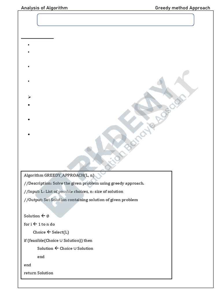 Greedy Method Approach - Watermark | PDF
