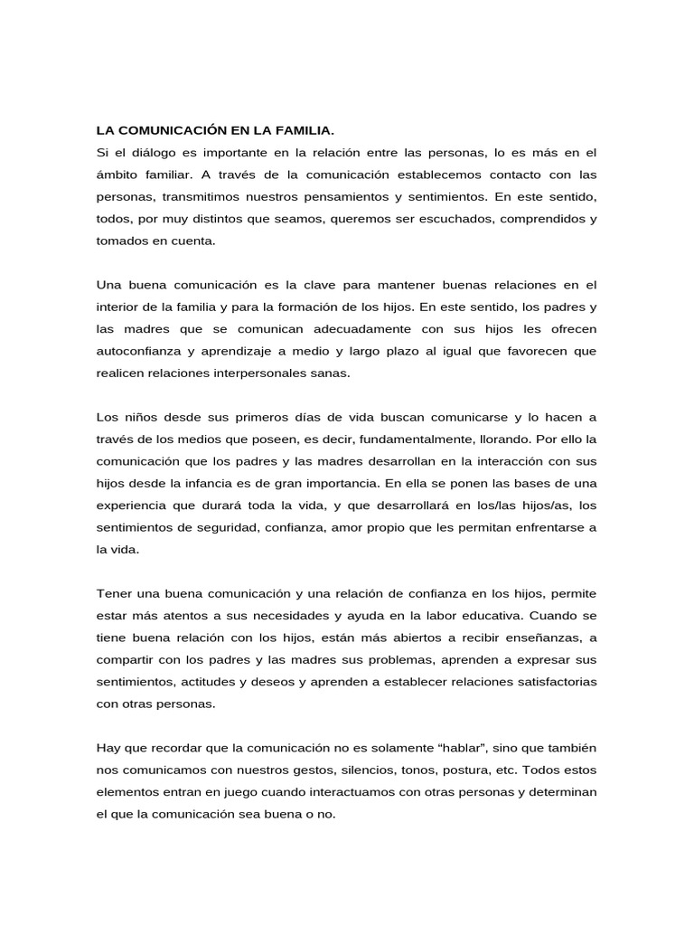 La Comunicación en La Familia | PDF | Comunicación | Crecimiento ...