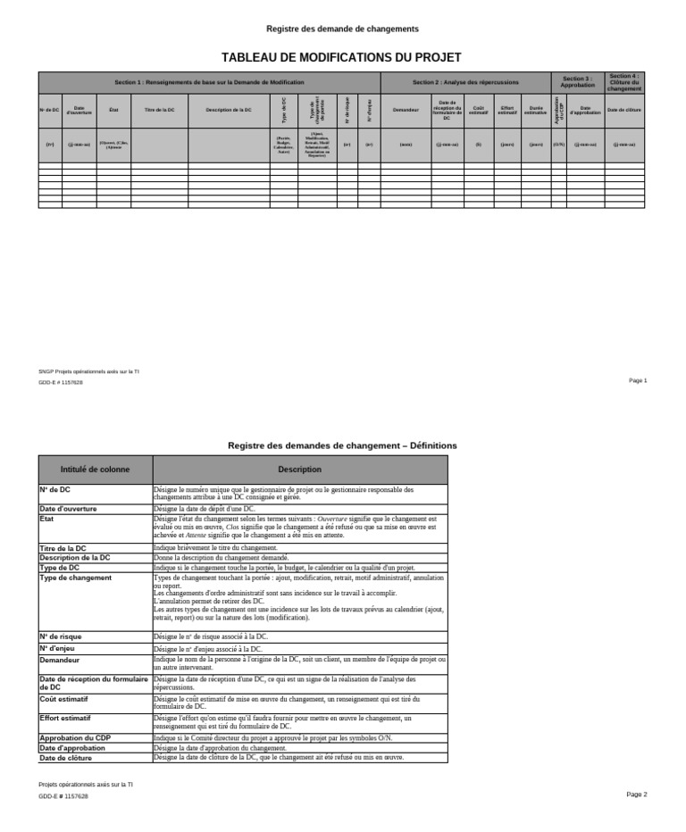 Registre Demande Changement Modification | PDF