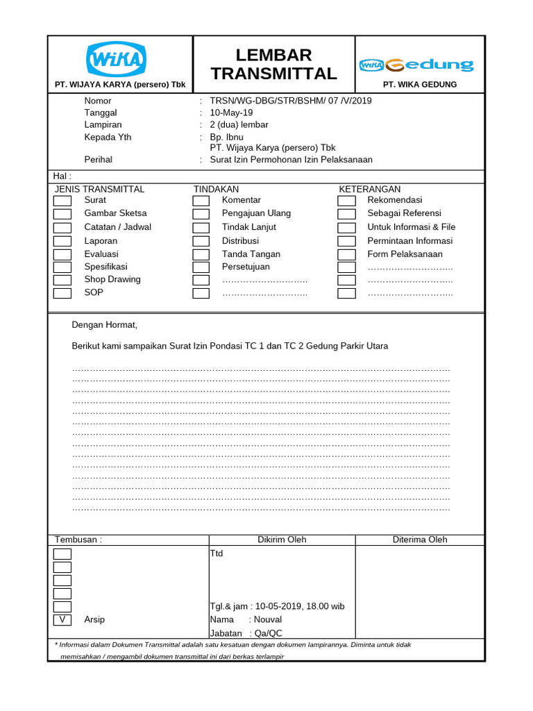 KPS - Form Transmital Dokumen | PDF