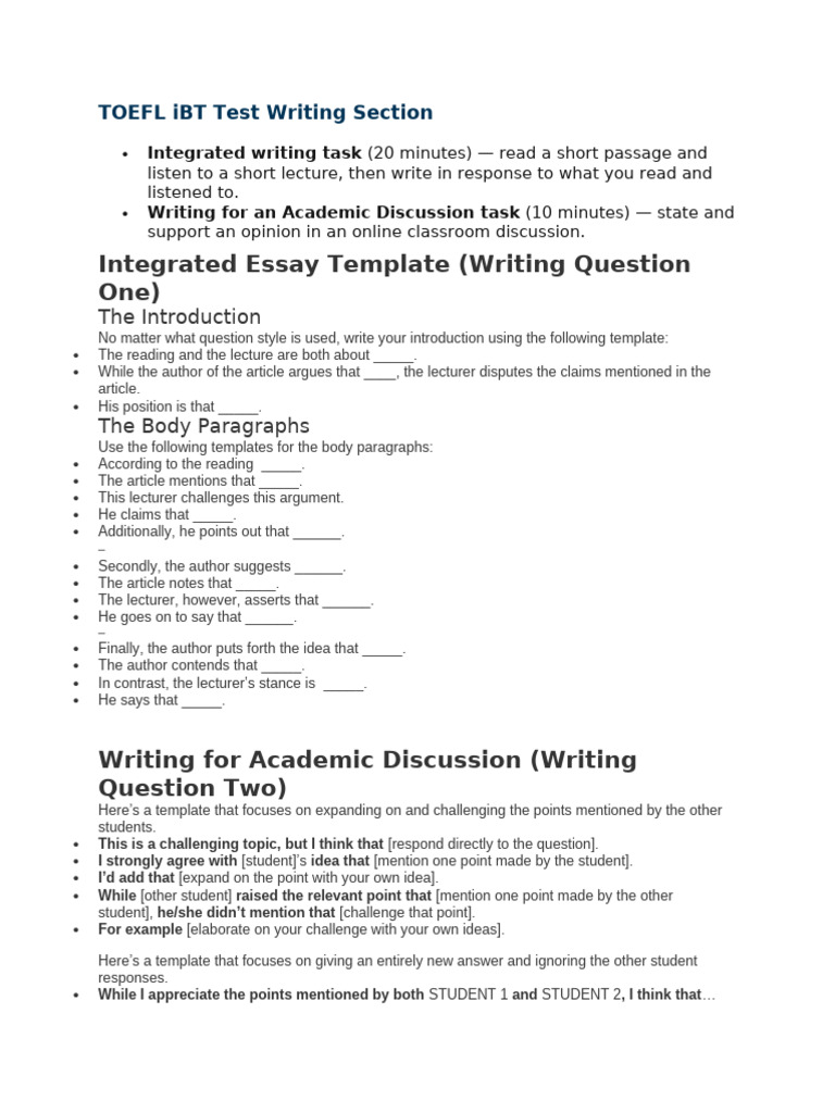 Toefl templates PDF