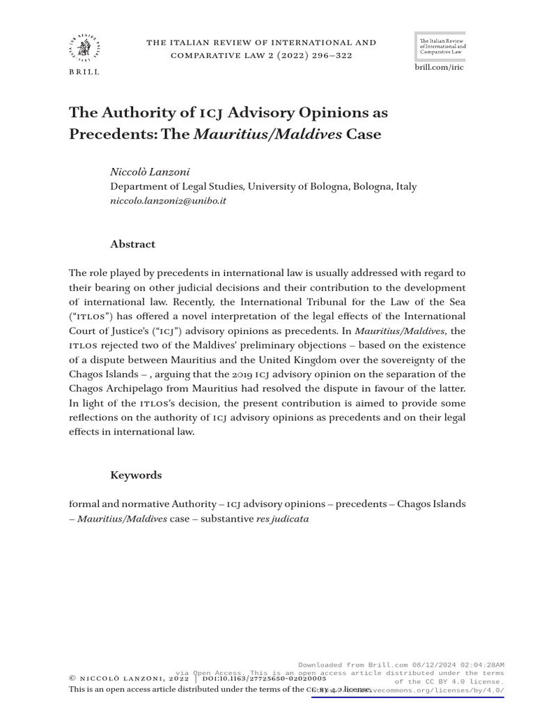 The Authority of ICJ Advisory Opinions As Precedents | PDF