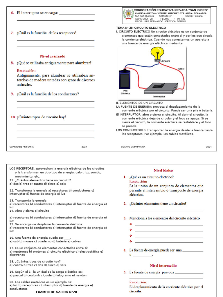 Separata 4to de Primaria - Quimica 04 | PDF | Corriente eléctrica | Red ...