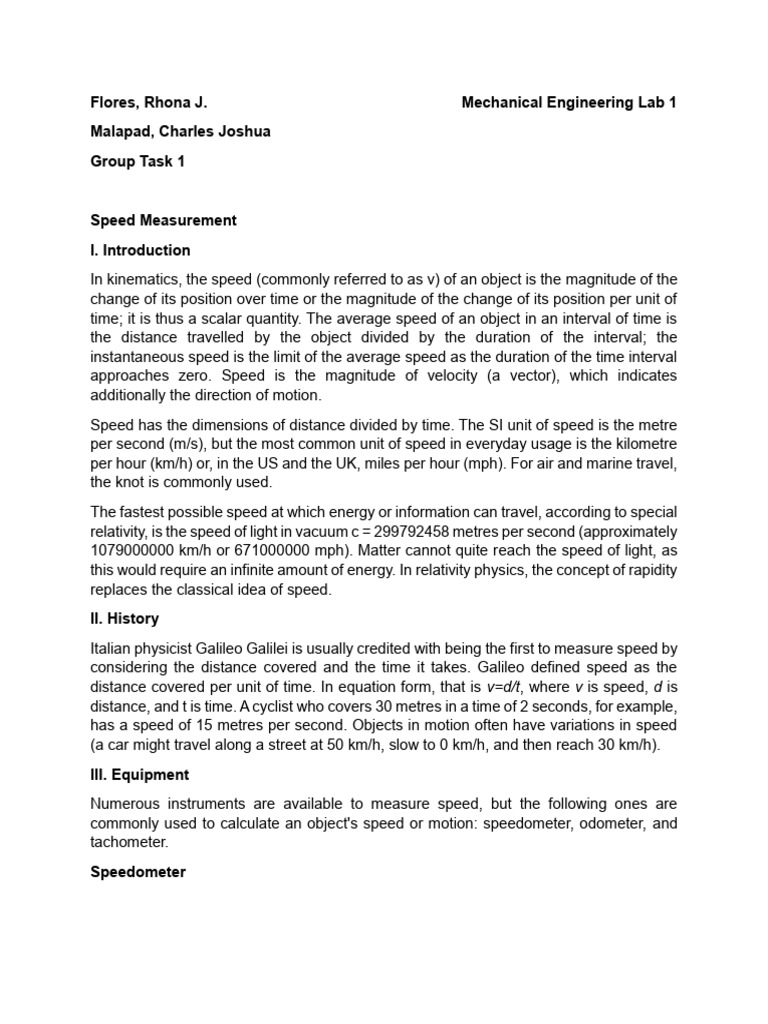 Speed Measurement and Instrumentation | PDF | Speed | Metrology