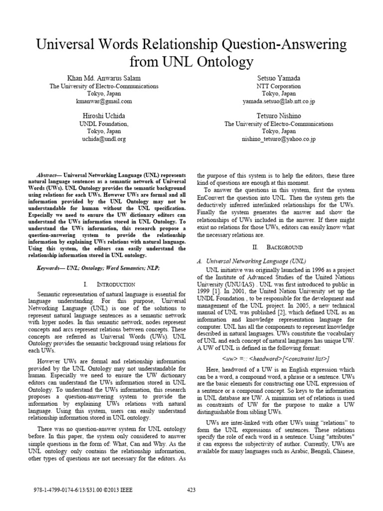 Universal Words Relationship Question-Answering From UNL Ontology | PDF