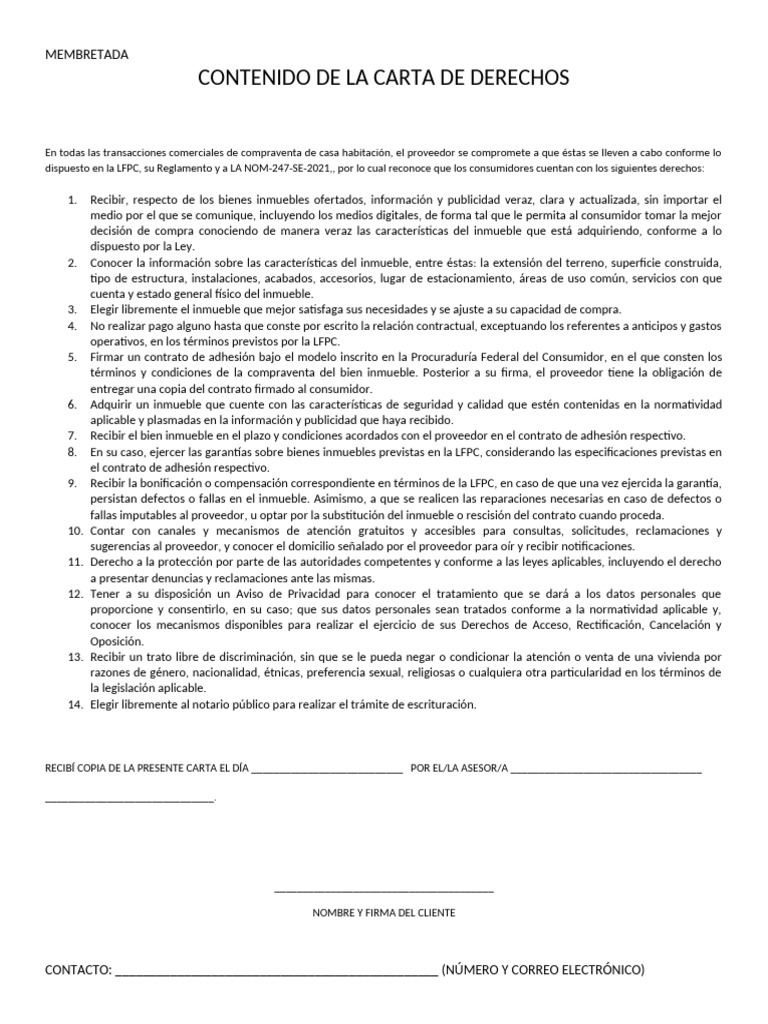 Contenido de La Carta de Derechos1 | PDF | Los consumidores | Publicidad