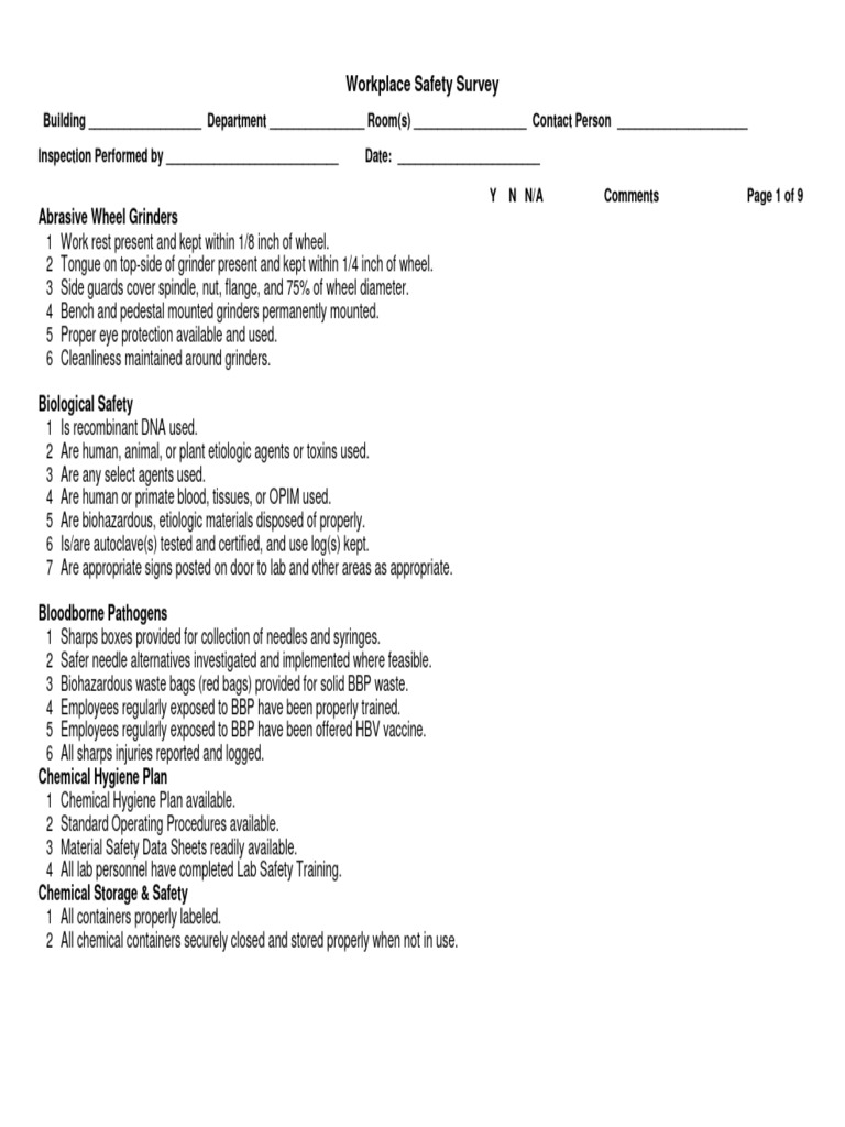 Workplace Safety Audit Checklist Pdf
