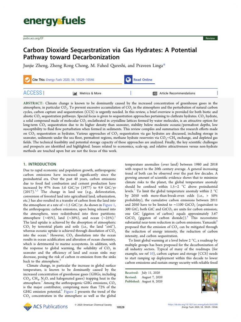 Zheng Et Al 2020 Carbon Dioxide Sequestration Via Gas Hydrates A ...