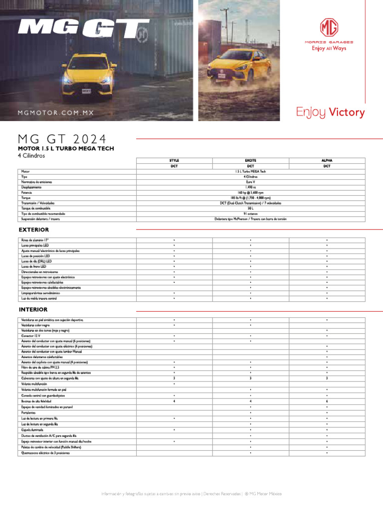 MG GT Ficha Tecnica | PDF