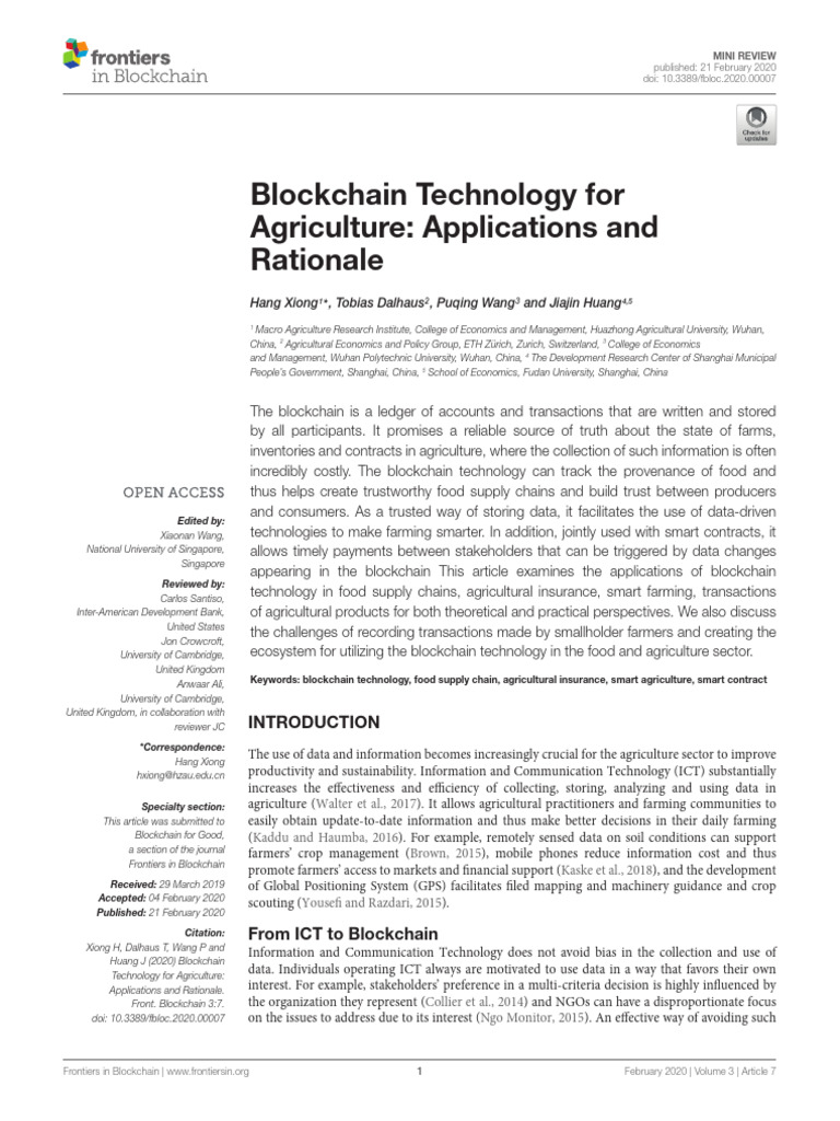 Blockchain Technology For Agriculture - Applications and Rationale | PDF