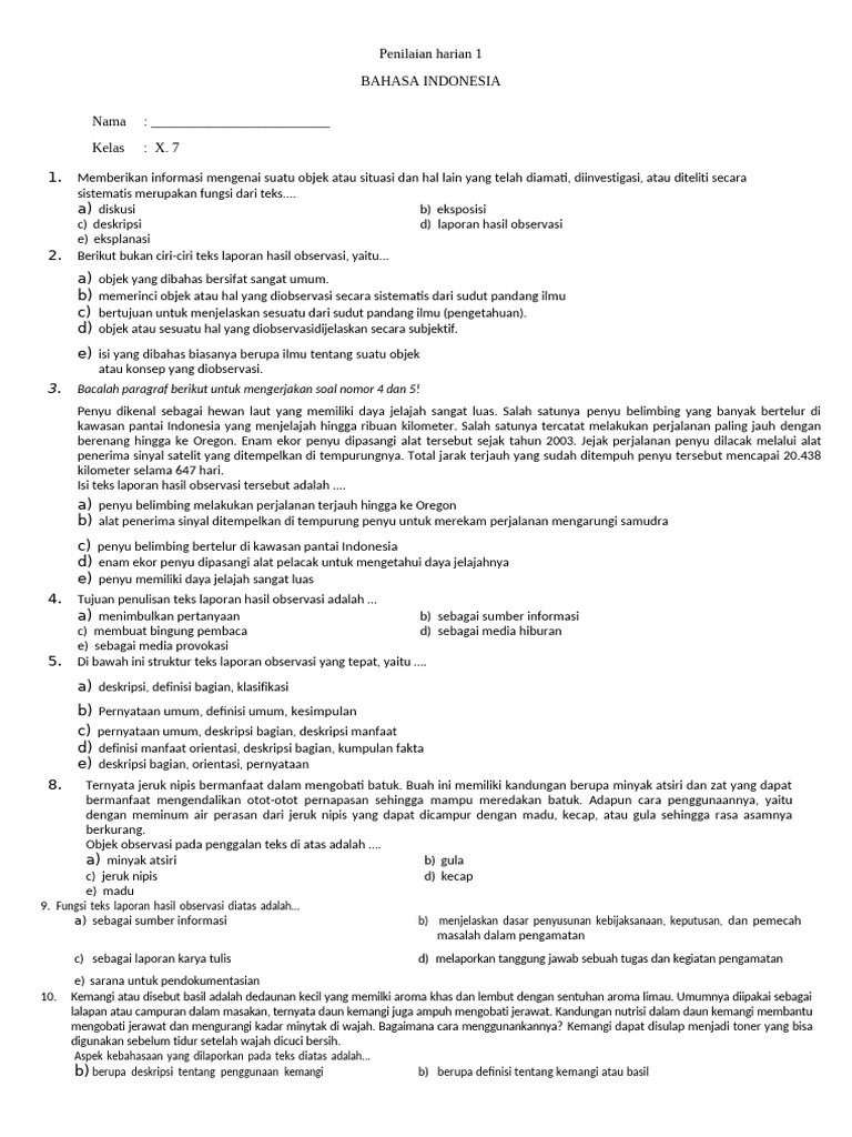 Penilaian Harian 1 LHO - Ok | PDF