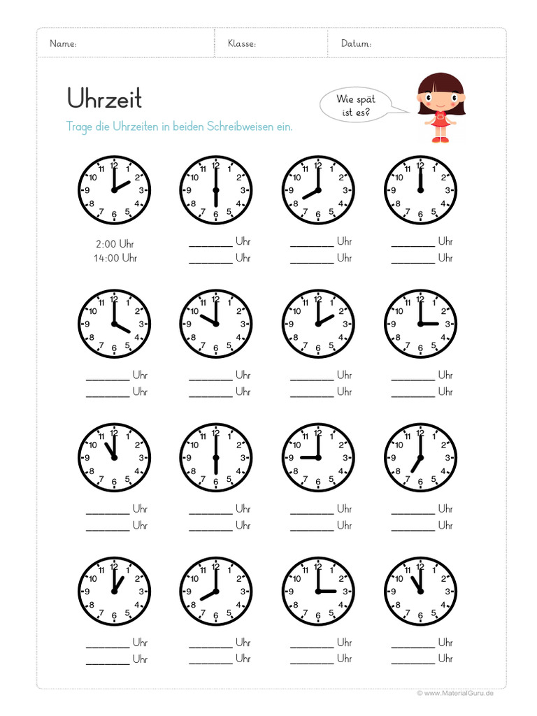  Foto zu Arbeitsblatt Uhrzeit Ablesen Volle Stunden 2 
