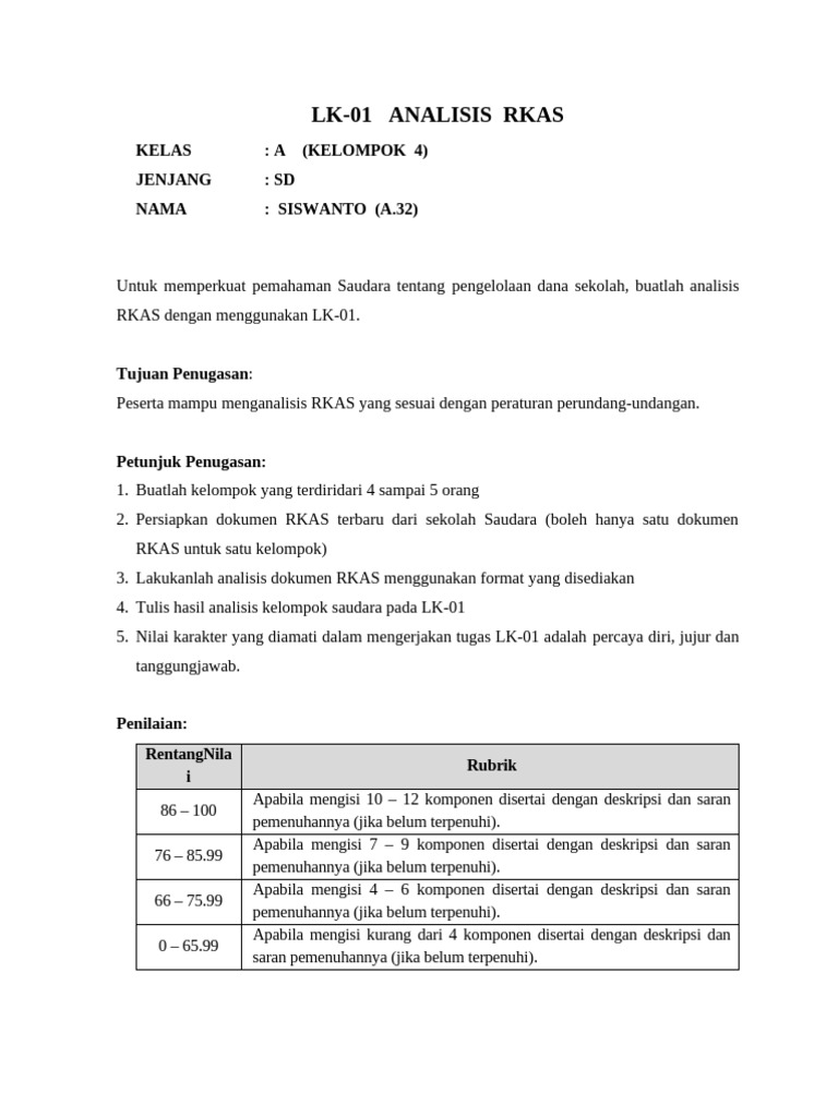 SISWANTO (A.32) LK 03. Analisis RKAS | PDF