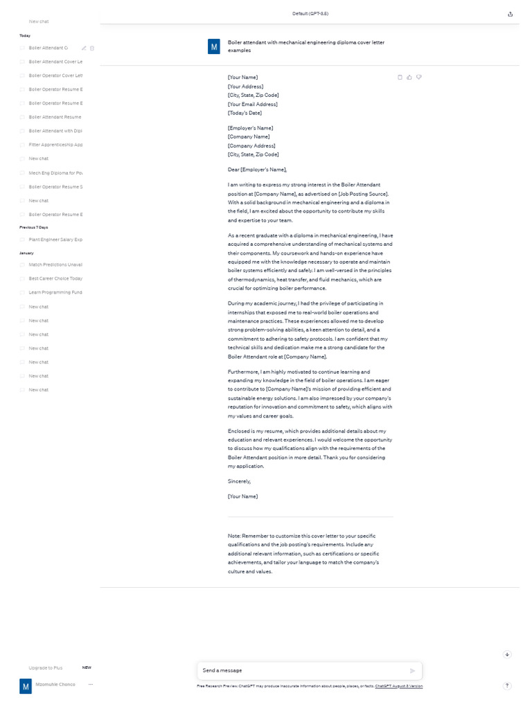 Boiler Attendant Cover Letter Example | PDF | Mechanical Engineering ...
