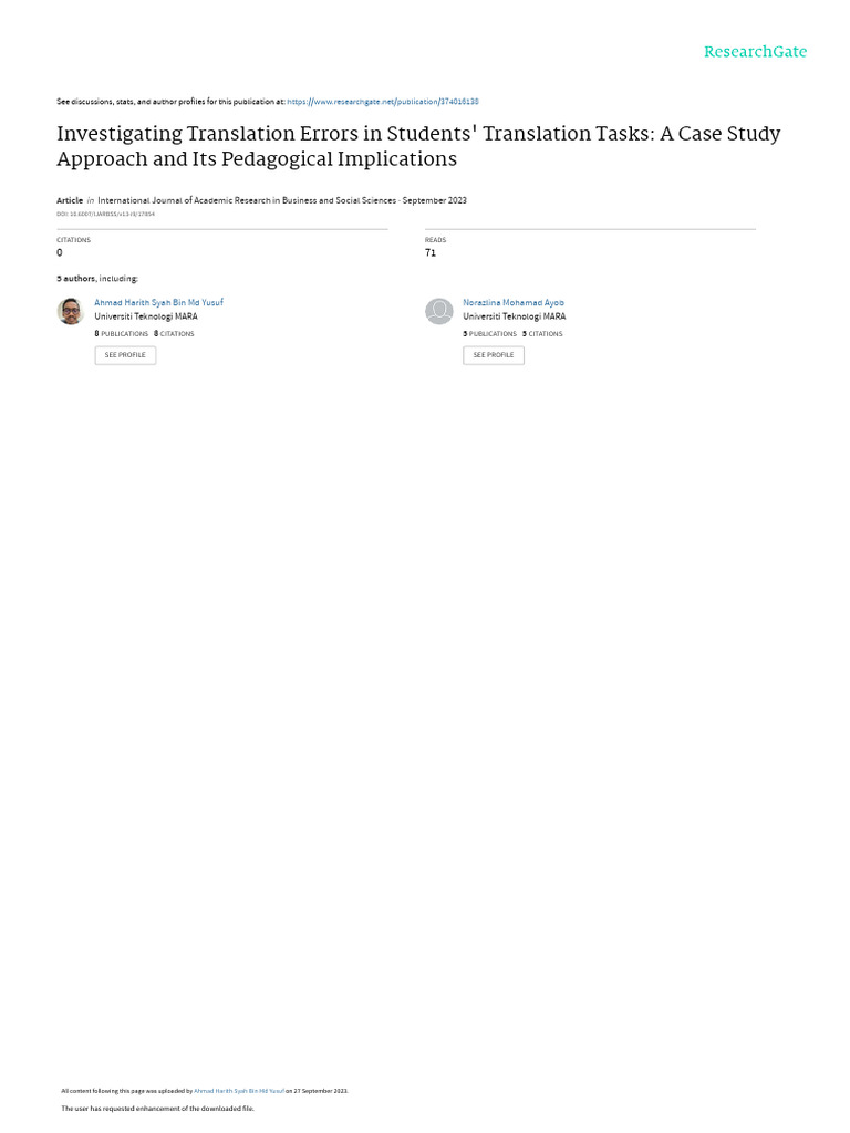 Investigating Translation Errors in Students Translation Tasks A Case ...