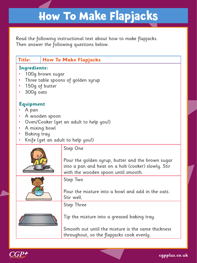 Reading Comprehension How To Make Flapjacks (Year 3) Full Colour | PDF