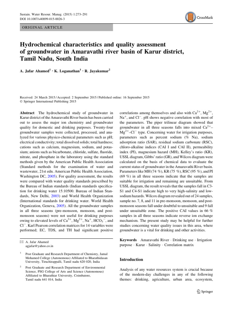 Hydrochemical Characteristics and Quality Assessment of Groundwater in ...