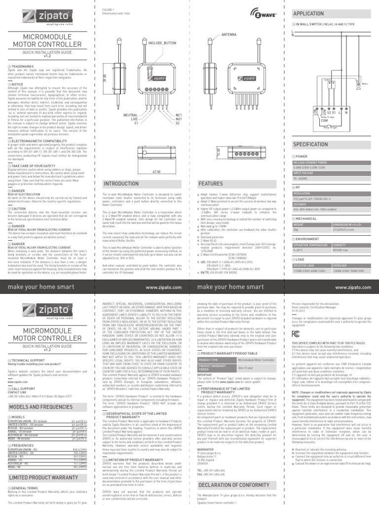 PH Pan08 Eu Zipato Micro Module Motor Controller New | PDF