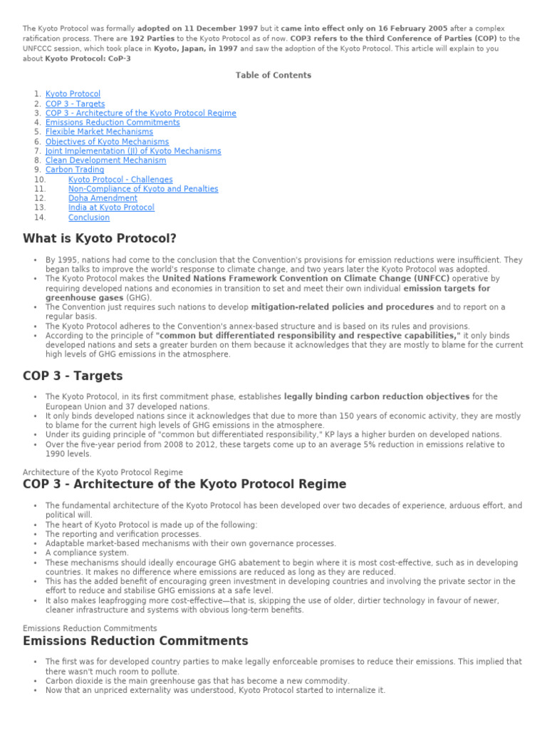 Overview of the Kyoto Protocol and COP3 | PDF | Kyoto Protocol ...