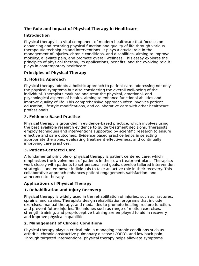 The Role and Impact of Physical Therapy in Healthcare | PDF