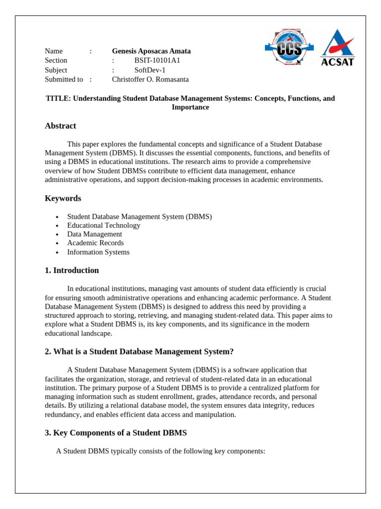 Student Database Management Systems Explained | PDF | Databases | Computers