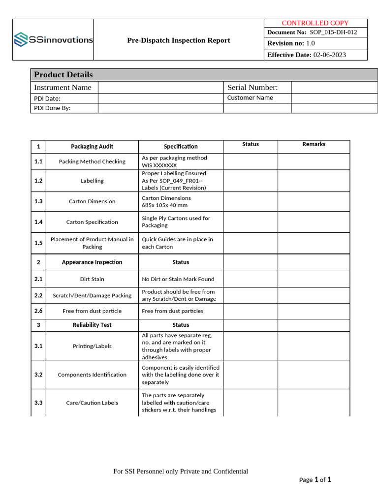 Pre-Dispatch Inspection | PDF