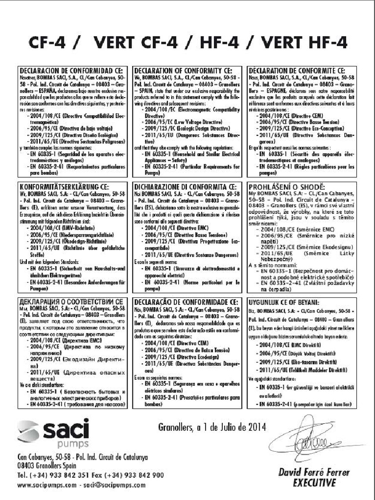 Saci Cf4 Quality Certificate | PDF