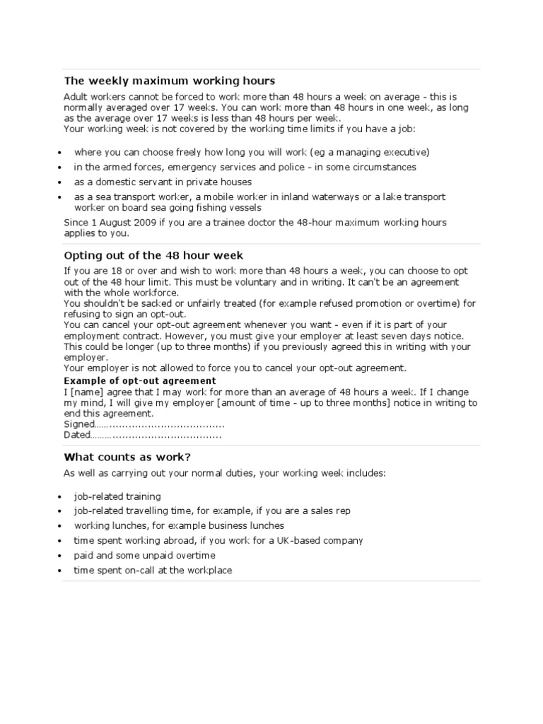 Maximum weekly working hours understanding the 48 hour limit opt out