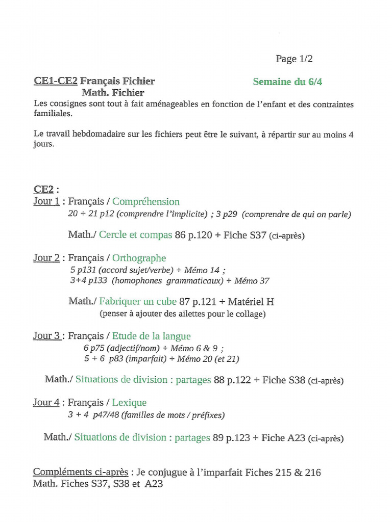 Ce1-Ce2 Fichiers Francais Math. Sem - Du 06 | PDF