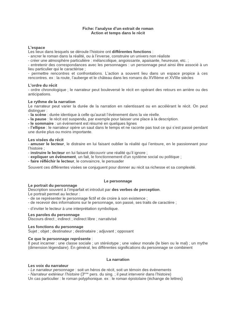 Fiche. Analyse D'un Extrait de Roman | PDF