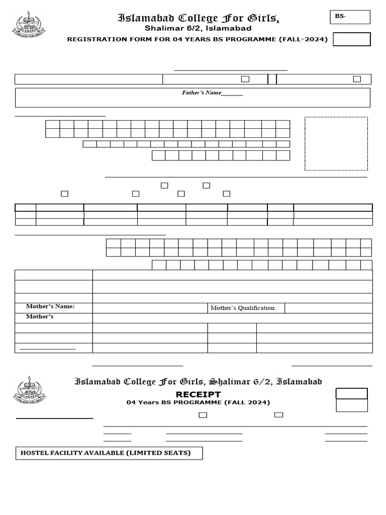 Registration Form For Bs 2024 | PDF