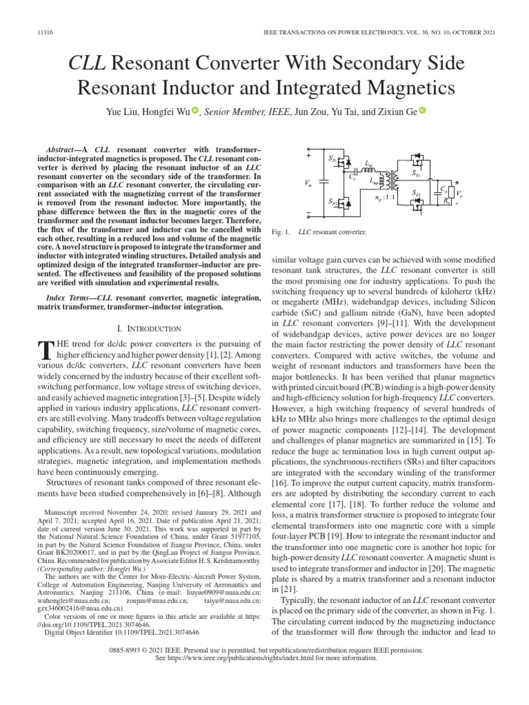 CLL Resonant Converter With Secondary Side Resonant Inductor and ...