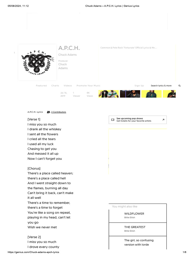 Chuck Adams - A.P.C.H. Lyrics - Genius Lyrics | PDF