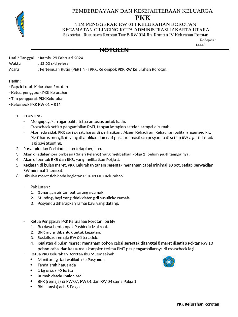Notulen PKK RW 014 29.02.2024 | PDF