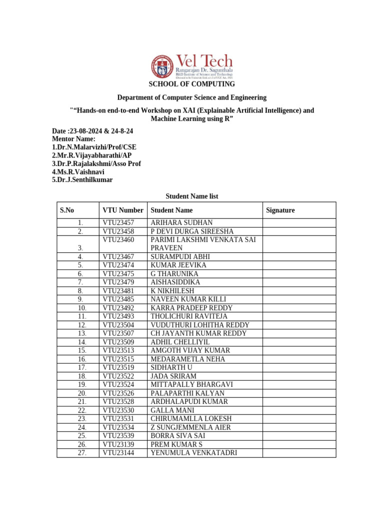 Student Namelist For AI WORKSHOP | PDF