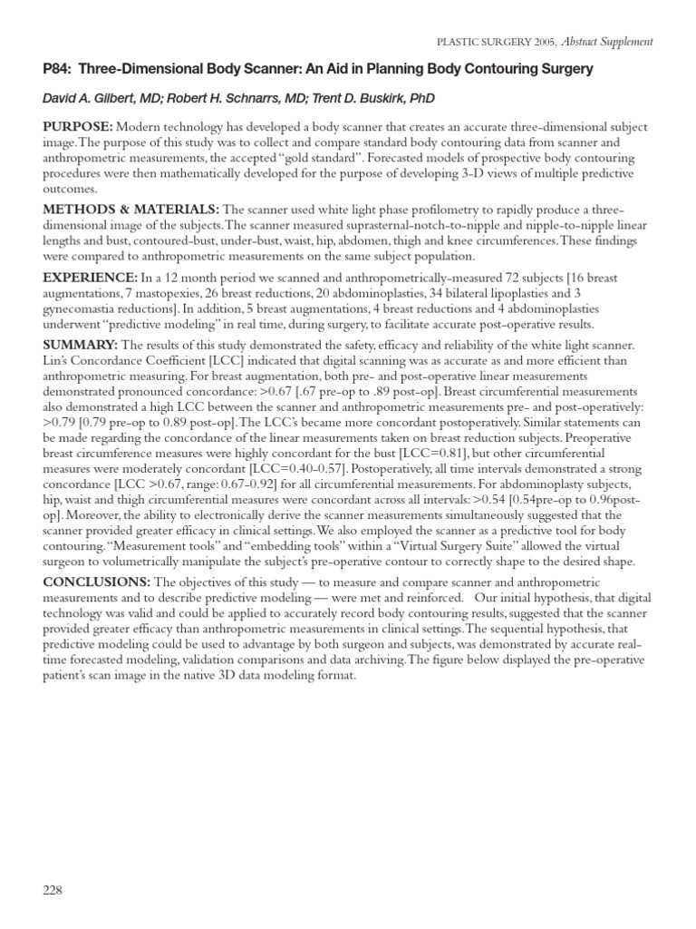 P84: Three-Dimensional Body Scanner: An Aid in Planning Body Contouring ...